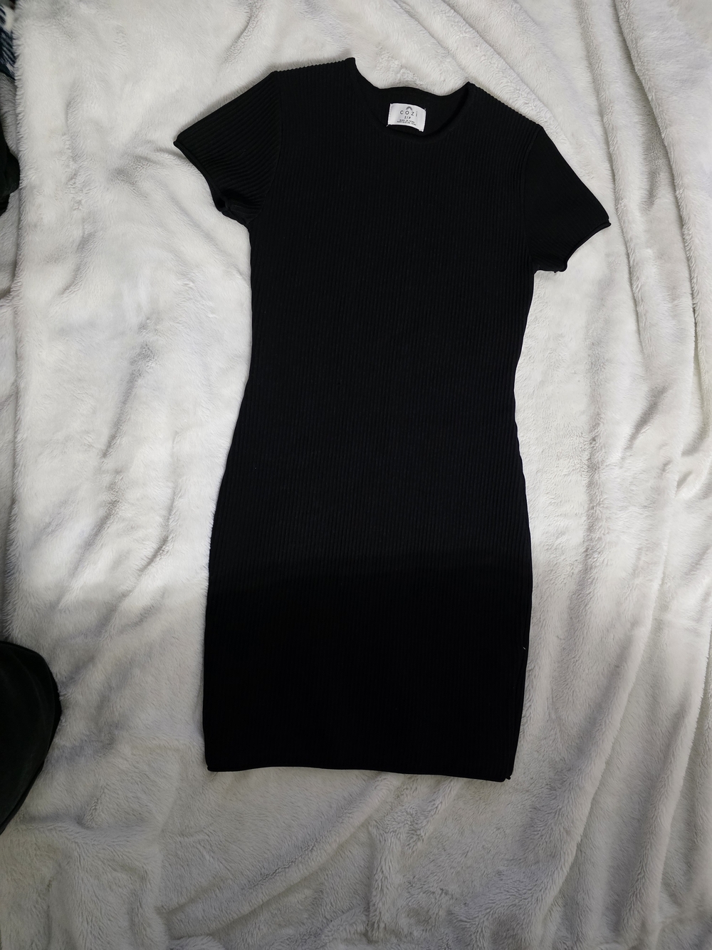 Black Ribbed Short Sleeve Bodycon Dress